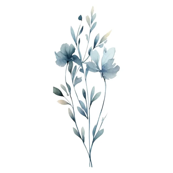 Υδατογραφία Εικονογράφηση Λουλουδιών Εικονογράφηση Μπλε Και Πράσινου Λουλουδιού — Διανυσματικό Αρχείο