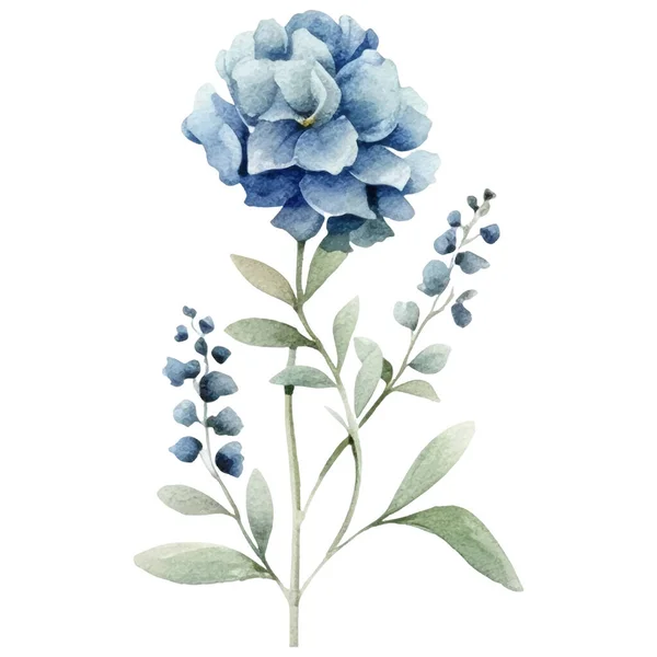 Illustration Fleur Aquarelle Illustration Une Fleur Bleue Verte — Image vectorielle