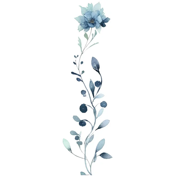 Ilustração Flor Aquarela Ilustração Uma Flor Azul Verde —  Vetores de Stock