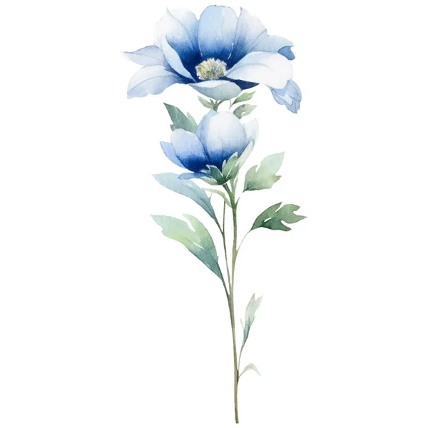 Ilustração Flor Aquarela Ilustração Uma Flor Azul Verde — Vetor de Stock