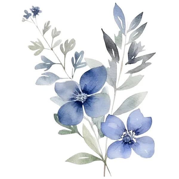 Aquarellblume Illustration Einer Blauen Und Grünen Blume — Stockvektor