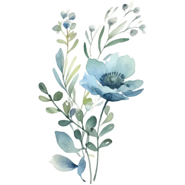 Květinová Ilustrace Akvarelu Ilustrace Modrého Zeleného Květu — Stockový vektor