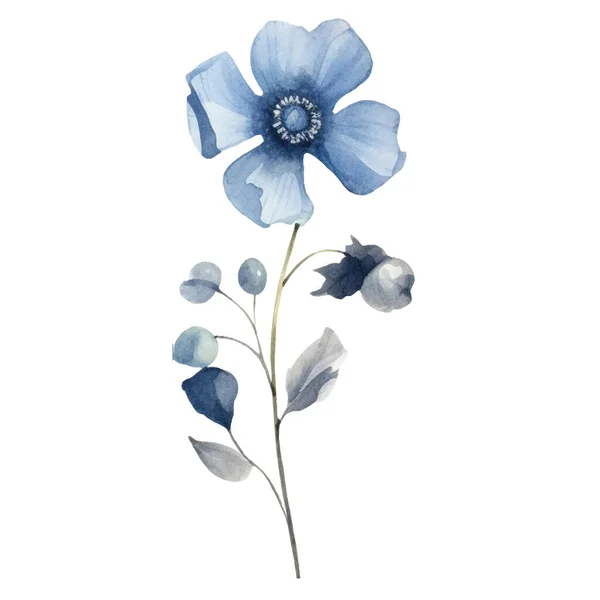 Ilustração Flor Aquarela Ilustração Uma Flor Azul Verde — Vetor de Stock