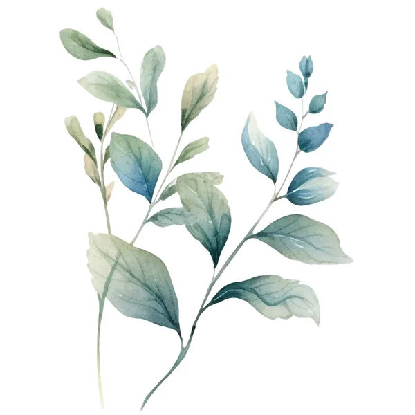 水彩花イラスト 青と緑の花のイラスト — ストックベクタ