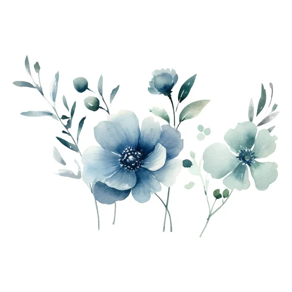 Illustrazione Fiori Acquerello Illustrazione Fiore Blu Verde — Vettoriale Stock