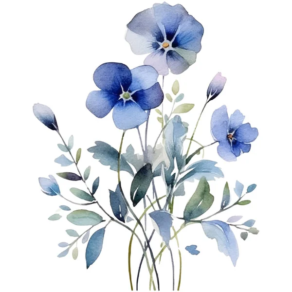 Ilustración Flor Acuarela Ilustración Una Flor Azul Verde — Vector de stock