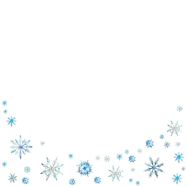 Cadre Vacances Noël Avec Tourbillon Flocons Neige Aquarelle Illustration Hiver Illustrations De Stock Libres De Droits