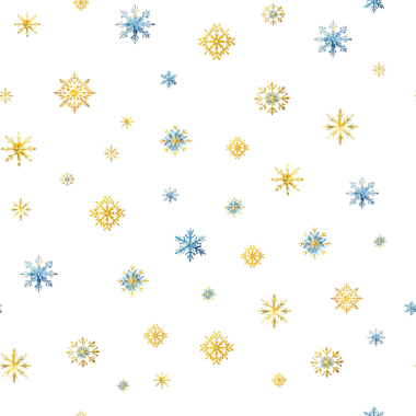 Suluboya kar tanesi deseni. El çizimi Noel 'in pürüzsüz baskısı Açık Mavi ve Altın renkleriyle 