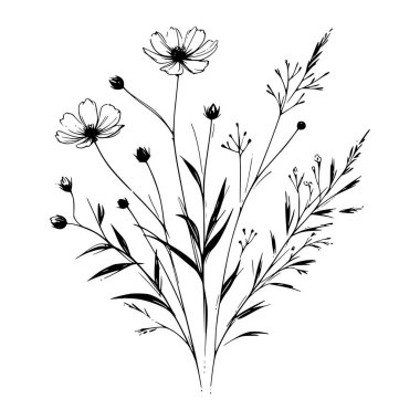 Yaban çiçekleri vektör eli çizimi