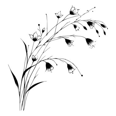 Çiçeklerin basit siyah beyaz çizimi