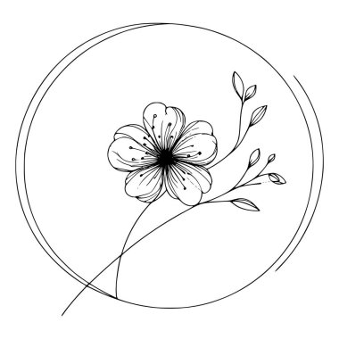 Dairesel çerçevede tek bir çiçeğin basit çizimi