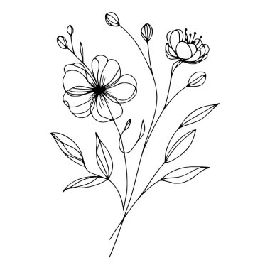 Üç çiçekli çiçek buketinin basit çizimi ve ben...