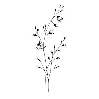 Kır çiçeklerinin basit siyah beyaz çizimi