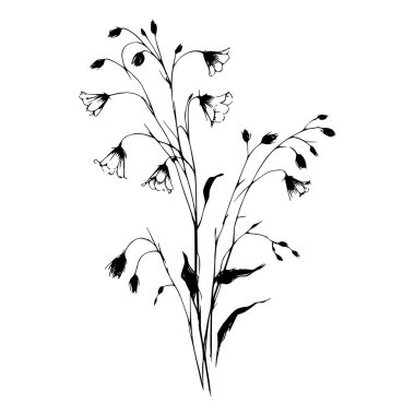 Çan şeklindeki blo ile kır çiçeklerinin siyah beyaz çizgisi
