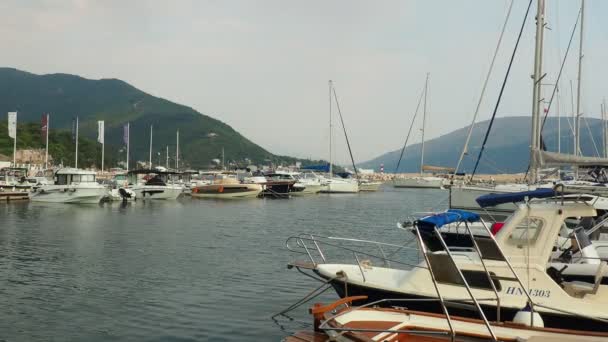 2022年8月10日 黑山的Meljine Herceg Novi号船 游艇和船舶抛锚 停靠在停车场的船只 亚得里亚海地中海 旅游业务 海上旅行和体育活动 — 图库视频影像
