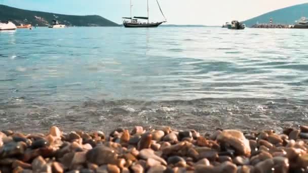Herceg Novi Montenegro August 2022 Sjøstrand Ferie Sjøreiser Fiske Båter – stockvideo