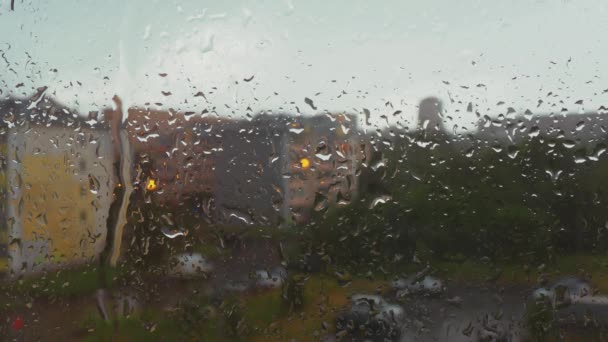 비오는 유리창에 빗방울 위에서 떨어진다 흐릿하다 날씨가 좋았어 기상학 — 비디오