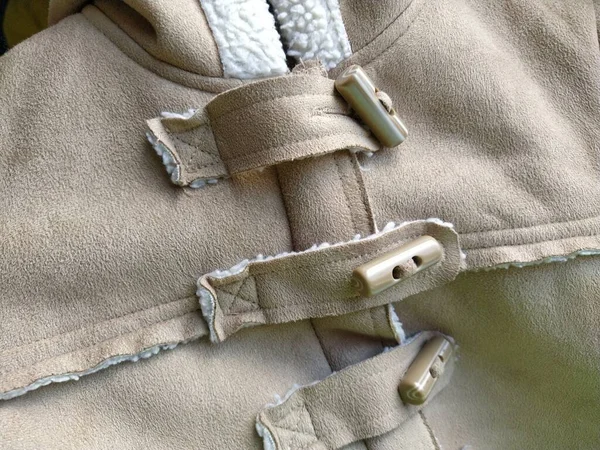 Suede Outerwear Overhead Loops Buttons Hidden Zipper Beige Faux Suede — Stock Photo, Image