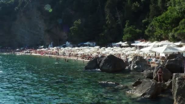 Budva Montenegro Mogren Beach August 2022 Sand Pebble Beach High — Stock Video
