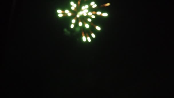 New Years Bokeh Fireworks Multicolored Defocused Sparks Black Night Sky — Vídeo de Stock