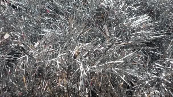 Silver Brilliant Tinsel Flutters Wind Draft Christmas New Year Decoration — Video Stock