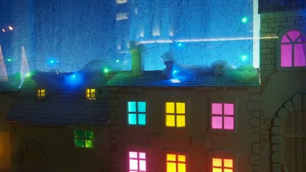 Theatrical Showcase Cute Childrens Winter New Years Town Houses Colored — Stock video