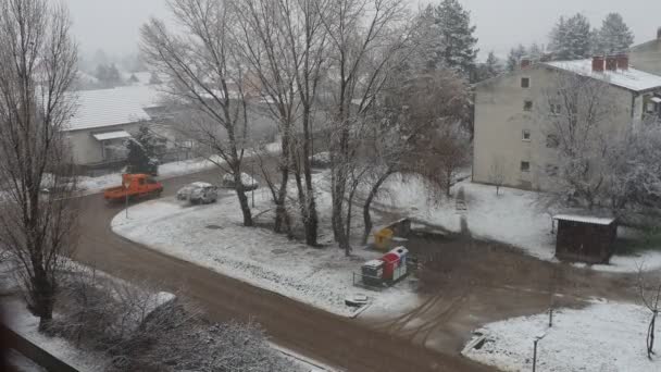 Sremska Mitrovica Serbia January 2023 Snowfall City Large White Snowflakes — Videoclip de stoc
