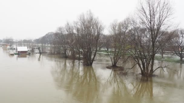 Macvanska Mitrovica Serbia 2023 Bridge Sava River Flooding Heavy Rains — Stockvideo