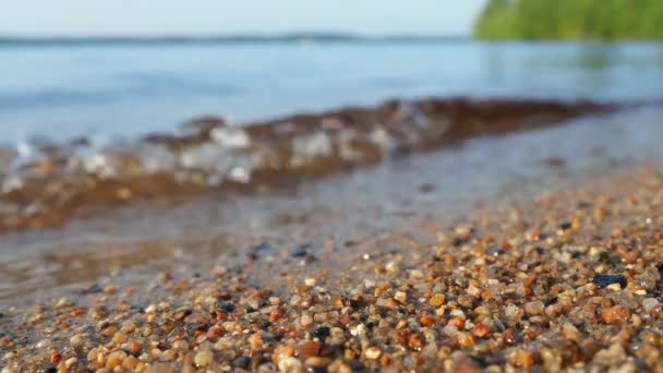 Calm Waves Roll Sandy Shore Water Movement Tourist Paradise Karelia — Video Stock