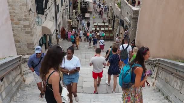 Dubrovnik Kroatien 2022 Den Huvudsakliga Barocktrappan Leder Till Jesuitkyrkan Ignatius — Stockvideo