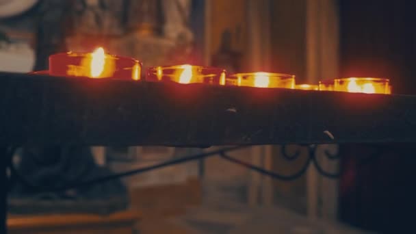 Memorial Day Candle Commemorative Candles Lit Candle Flames Burn Cemetery — Stock Video