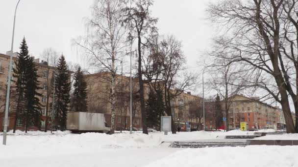 Petrozavodsk Karelia Rusya 2023 Lenin Bulvarı Pushkinskaya Caddesi Geçiyor Kışın — Stok video