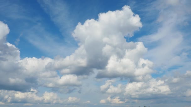 빠르게 움직이는 뭉게구름 Cirrostratus 그리고 하늘을 배경으로 기상학 기후의 폭풍의 — 비디오