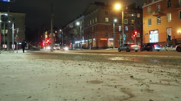 Petrozavodsk Karelia 2023 Polar Night City Life Dark Cars Driving — стокове відео