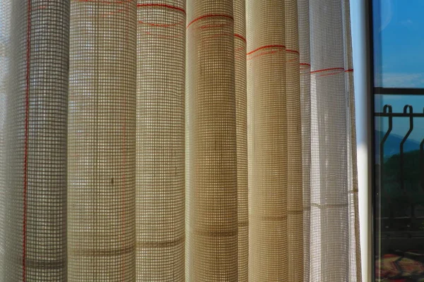 White Coarse Cotton Linen Curtains Made Weaves Thin Threads Simple — Stock Fotó
