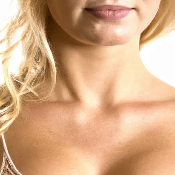 Girl Woman Beautiful Young Blonde Neck Chin Alluring Decollete Curvaceous — Stock Photo, Image