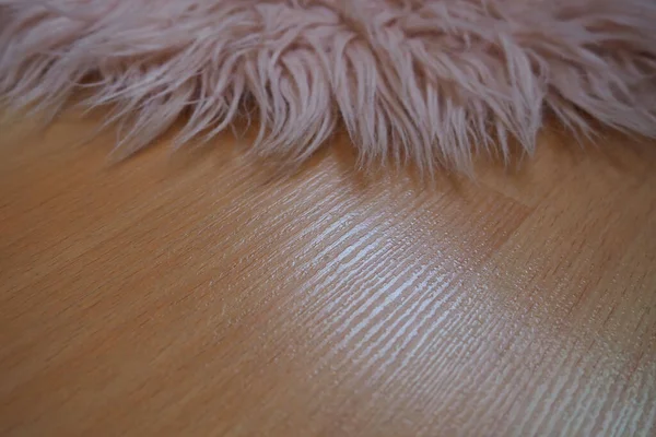 Long Pile Rug Pink Beige Laminate Floor Feminine Interior Room — Stock Photo, Image