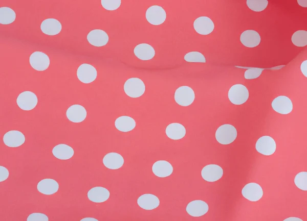 White Polka Dots Red Pink Background Textile Fabric Surface Background — Stock Photo, Image