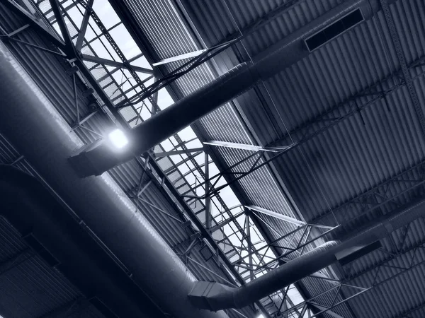 Techo Hangar Una Sala Producción Pabellón Deportivo Estructuras Metálicas Vigas —  Fotos de Stock