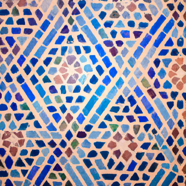 Moroccan mosaic tile, ceramic decoration of Morocco. Mosaic Zelelidge Zellizh Zelij appeared in Morocco in the X century as an imitation of Roman and Greek patterns. Blue and brown ceramic details