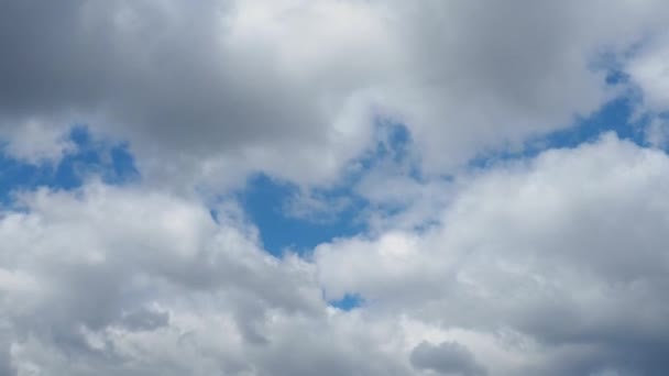 在蓝天的映衬下 快速移动的积雨云 环流和平流层云彩云 气候变化 天使般的棉花云 强风和乌云密布1 时间间隔 — 图库视频影像