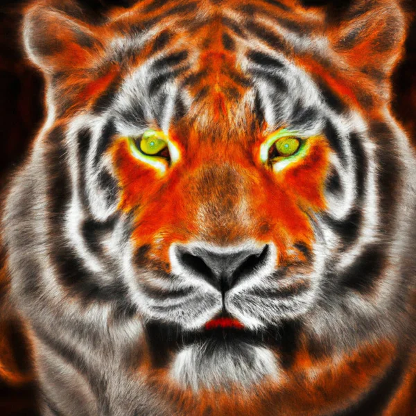 Retrato Ilustrativo Tigre Masculino Auto Confiante Adulto Colagem Tigre Fundo — Fotografia de Stock
