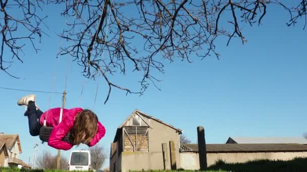 Yaşında Beyaz Sarı Saçlı Bir Kız Ağaç Dalından Sarkıtılmış Bir — Stok video
