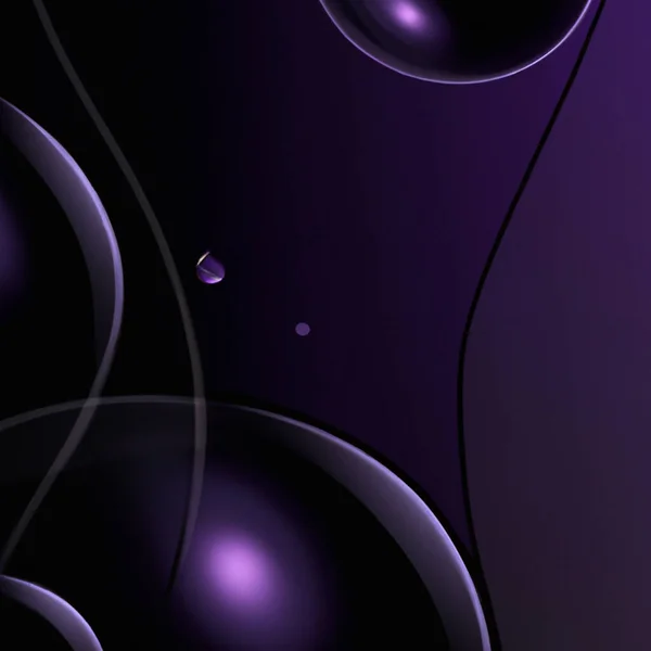 Volumetric purple bubbles on a black background, black purple gradient with spots, shadows and curved lines. Mysterious background or template for a business card or plastic card. Cosmos or macrocosm