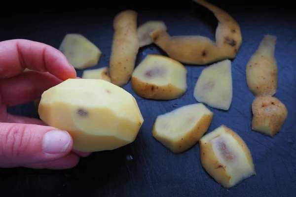 Грибковая Вирусная Бактериальная Инфекция Картофельного Клубня Темные Пятна Внутри Картошки — стоковое фото