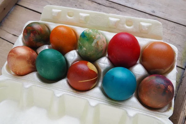 Ovos Coloridos Páscoa Fecham Embalagens Plásticas Dez Ovos Coloridos Férias — Fotografia de Stock