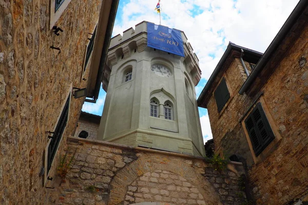 Herceg Novi Montenegro Old Town Sat Kula Tower Sahat Kula — Stock Photo, Image