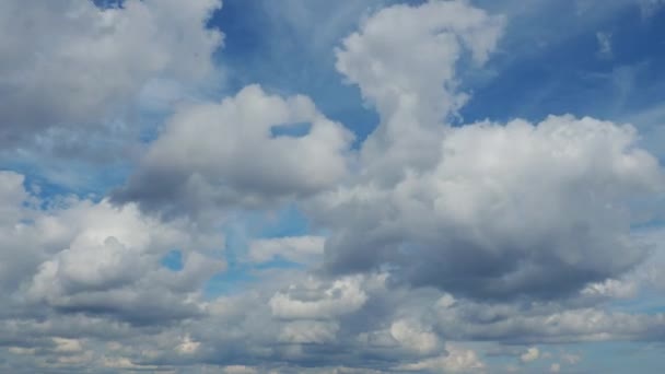 Fast Moving Cumulus Stratocumulus Clouds Blue Sky Cloudiness Moves Lower — Stock Video