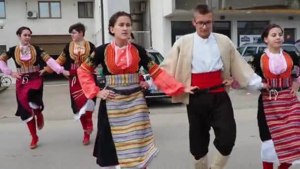 Sremska Mitrovitsa Serbia Dziewczyny Chłopcy Tradycyjnych Serbskich Kostiumach Bałkańskich Tańczą — Wideo stockowe
