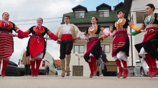 Sremska Mitrovitsa Srbsko Dívky Chlapci Tradičních Srbských Balkánských Kostýmech Tančí — Stock video